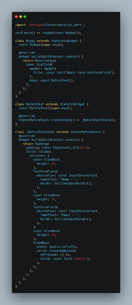Kode form-textformfield.dart lengkap