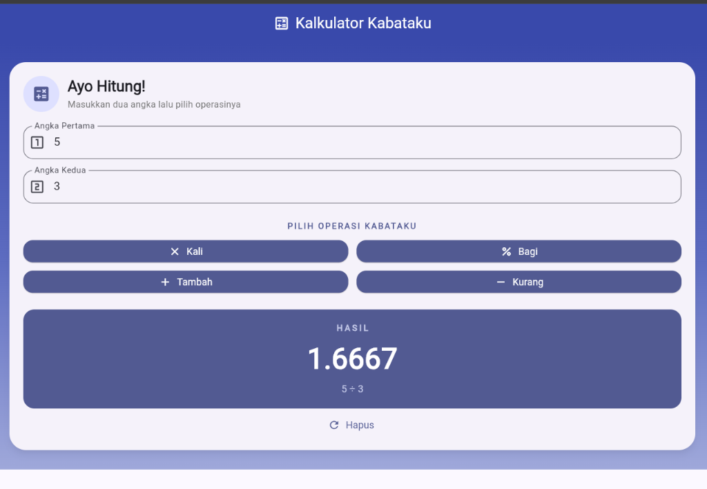 Output hasil 1.6667 (5 : 3)