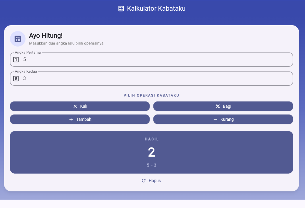 Output hasil 2 (5 - 3)