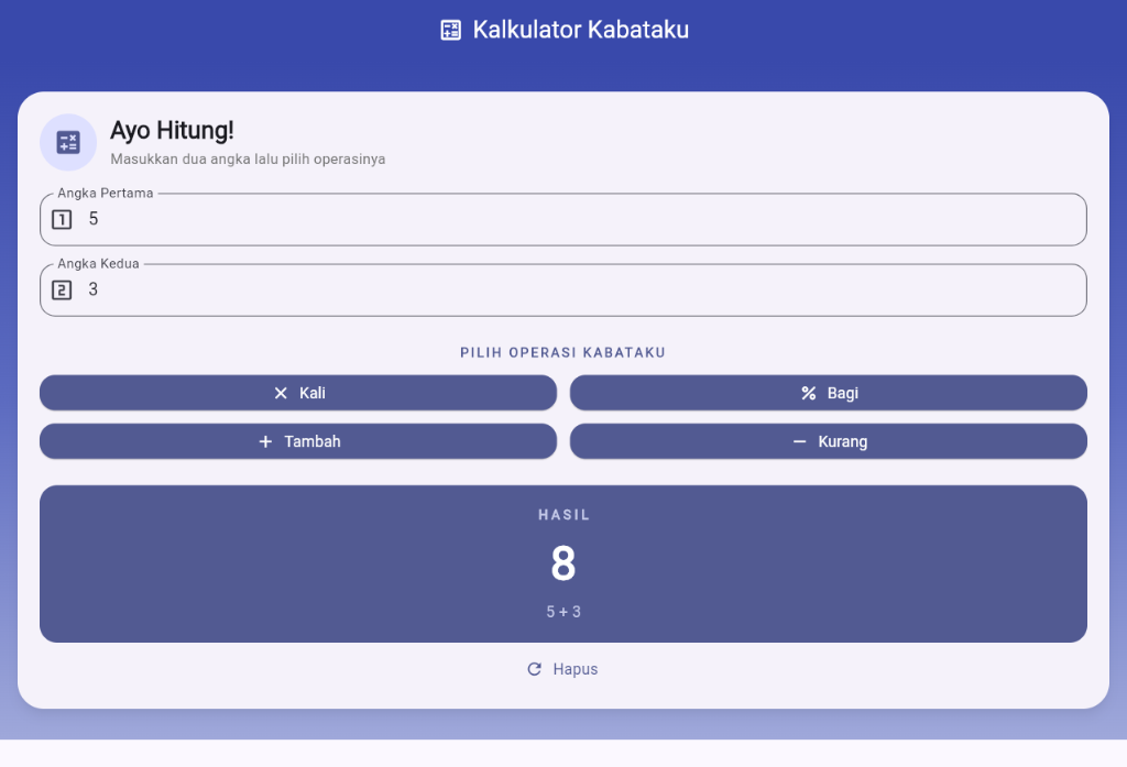 Output hasil 8 (5 + 3)