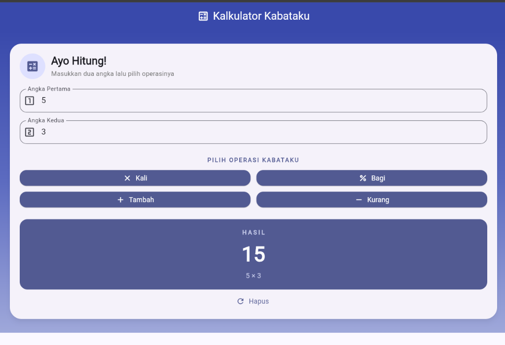 Output hasil 15 (5 x 3)