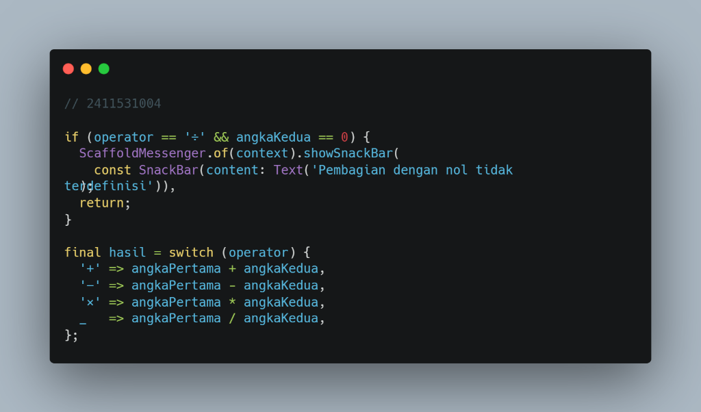 Kode method _hitung() dengan switch operasi
