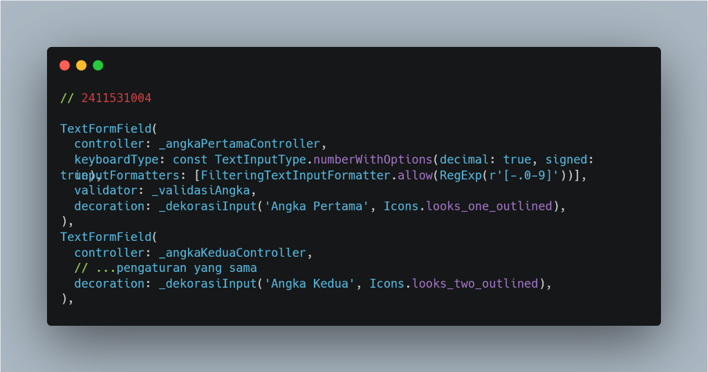 Kode dua TextFormField angka