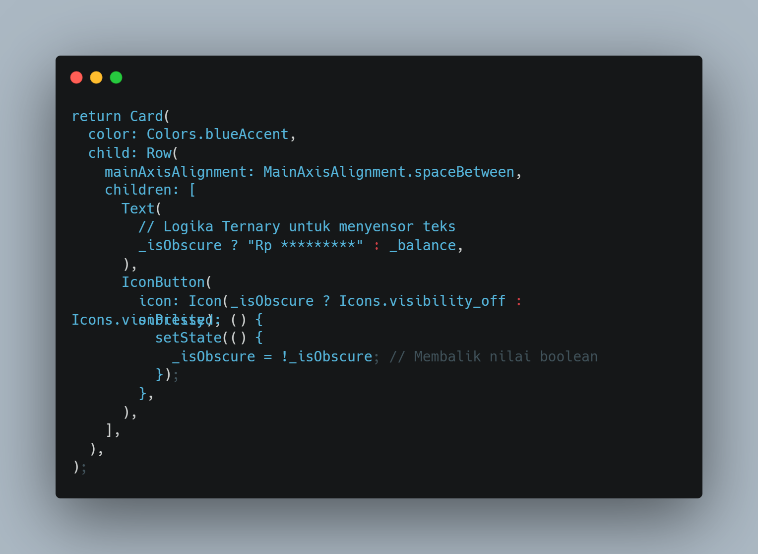 Kode setState dengan IconButton dan logika ternary