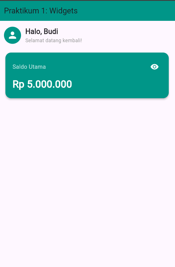 Output Tugas 1 - Kartu saldo berwarna hijau teal
