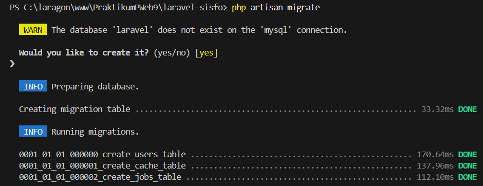 Screenshot: Konfigurasi database pada file .env (DB_CONNECTION, DB_HOST, DB_PORT, DB_DATABASE, DB_USERNAME, DB_PASSWORD)