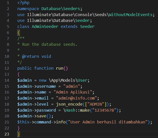 Screenshot: Struktur tabel users (id, name, email, email_verified_at, password, remember_token, created_at, updated_at)