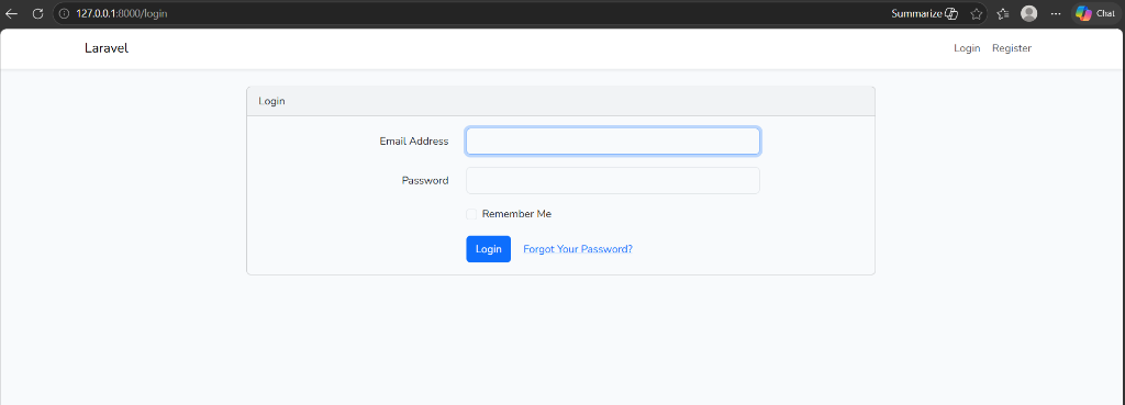 Screenshot: Daftar file Controller Auth yang di-generate (ConfirmPasswordController, ForgotPasswordController, LoginController, RegisterController, ResetPasswordController, VerificationController, Controller.php, HomeController.php)